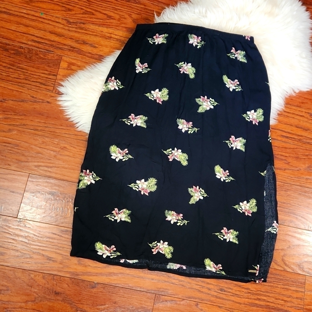 Volcom Black Dark Floral Midi Skirt